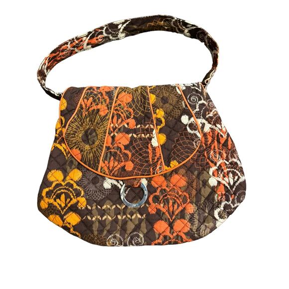 Marie by Giftcraft Quilted Shoulder Bag Brown Orange Floral Fall  Boho Purse - Picture 1 of 6